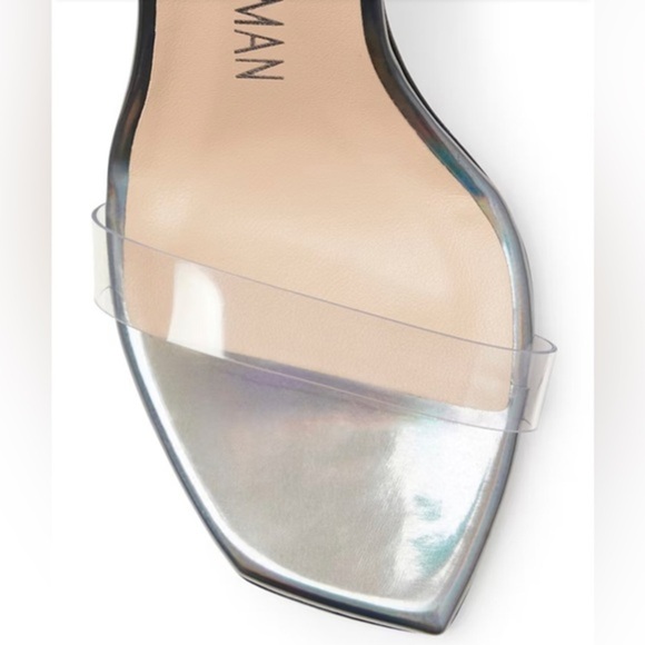 Stuart Weitzman holographic gunmetal NUDISTCURVE 100 stiletto heels size 9.5 new - Picture 8 of 8